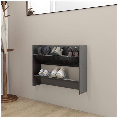 Scarpiera A Muro Grigio Lucido 80x18x60 Cm In Legno Multistrato - Foto 6