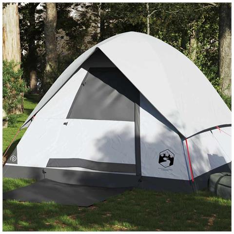 Tenda Campeggio a Cupola 4 Persone Bianca Tessuto Impermeabile - Foto 1