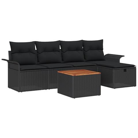 Set di Sofà da Giardino di 6 Pezzi con Cuscini Neri in Polyrattan - Foto 1
