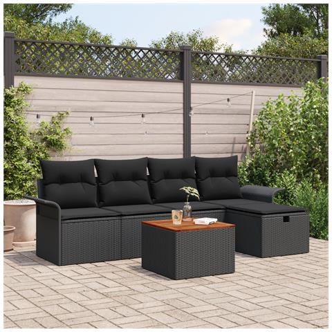 Set di Sofà da Giardino di 6 Pezzi con Cuscini Neri in Polyrattan - Foto 2