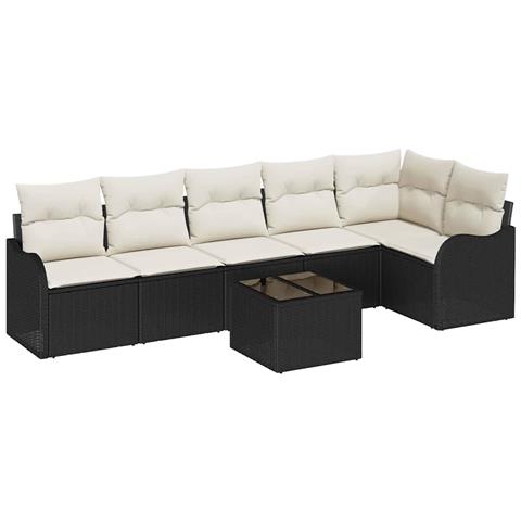 Set Divano da Giardino 6 Pezzi con Cuscini Rattan Poly Marrone,  Divano da Giardino 2 Posti con Cuscini Rattan Poly Nero - Foto 1