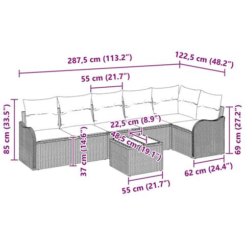 Set Divano da Giardino 6 Pezzi con Cuscini Rattan Poly Marrone,  Divano da Giardino 2 Posti con Cuscini Rattan Poly Nero - Foto 9