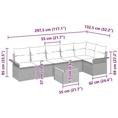 Set Divano da Giardino a 7 Pezzi con Cuscini Grigio Polyrattan Acacia - Foto 9