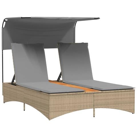 Lettino Doppio con Baldacchino e Cuscini Beige Misto Polyrattan - Foto 1