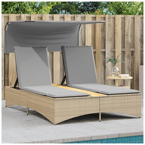 Lettino Doppio con Baldacchino e Cuscini Beige Misto Polyrattan - Foto 2