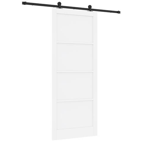 Porta scorrevole con set di hardware bianco 93x232 cm in legno massello di pino, Porta interna 'ORKDAL'bianca 93x232x4 cm in legno massello di pino - Foto 1