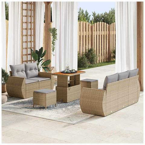 Set Divano da Giardino con cuscino 8 pcs beige e grigio chiaro - Foto 2
