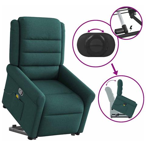 Poltrona Alzapersona Massaggiante Verde Scuro in Tessuto - Foto 9