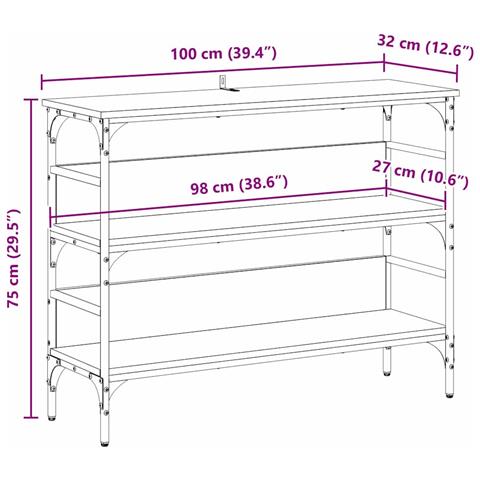 Tavolo consolle Rovere nero 100 x 32 x 75 cm Legno multistrato - Foto 9