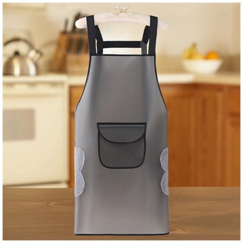 Grembiule Impermeabile In Tpu Senza Maniche Con Tasche Asciugamani - Grembiule Da Cucina Grigio - Foto 2