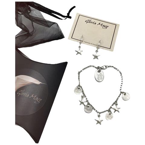 Set Di Stelle, Bracciale Con Ciondolo E Orecchini A Cerchio In Argento Placcato - Foto 1
