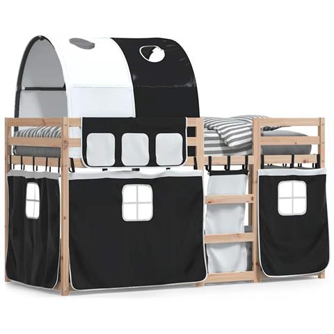 Letto a Castello senza Materasso Bianco e Nero 90x190cm in Pino - Foto 1