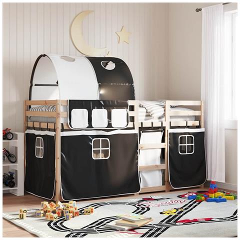 Letto a Castello senza Materasso Bianco e Nero 90x190cm in Pino - Foto 2