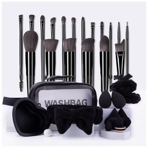 Set Di 31 Pennelli Da Trucco Neri: Fondotinta, Spugnette, Piumini E Custodia Da Viaggio - Foto 1