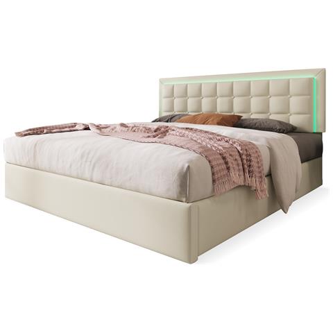 Letto Imbottito Bianco Con Illuminazione Led E Ampio Vano Contenitore - Foto 1