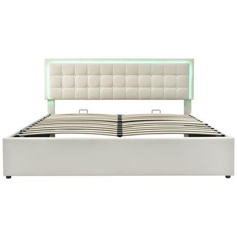Letto Imbottito Bianco Con Illuminazione Led E Ampio Vano Contenitore - Foto 2