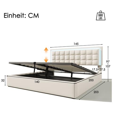 Letto Imbottito Bianco Con Illuminazione Led E Ampio Vano Contenitore - Foto 3