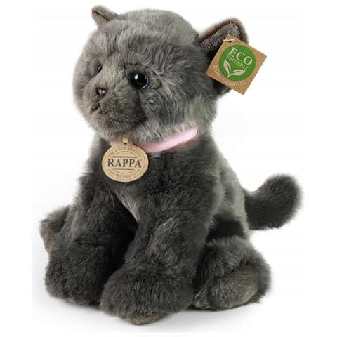 Peluche Gatto 25cm Realista Ultra Morbido In Materiale Riciclato Ecologico, Grigio - Foto 1