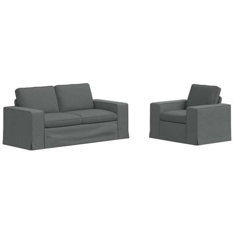 Divano 2 pcs Grigio scuro 182 x 80 x 82 cm Tessuto - Foto 1