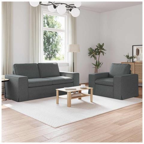 Divano 2 pcs Grigio scuro 182 x 80 x 82 cm Tessuto - Foto 2