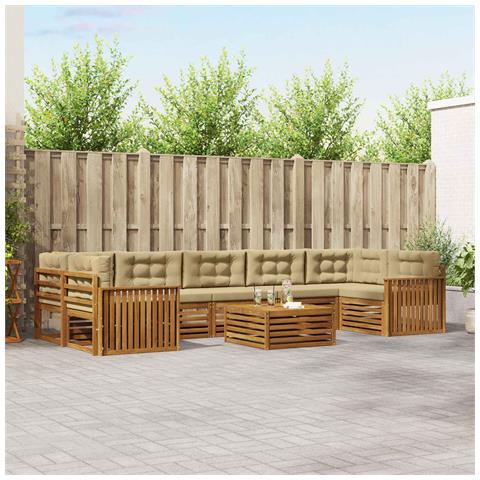 Set di divani da esterno con cuscino 8 pcs Naturale e Beige - Foto 2