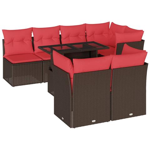 Set Divani da Giardino 8 pz con Cuscini Marrone in Polyrattan - Foto 1