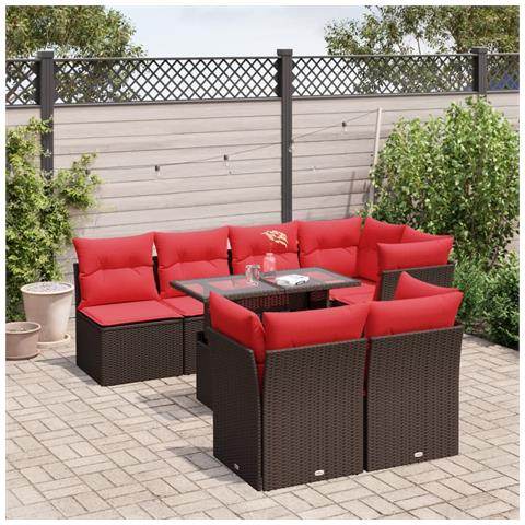 Set Divani da Giardino 8 pz con Cuscini Marrone in Polyrattan - Foto 2
