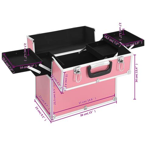 Valigia per Cosmetici 38x23x34 cm Rosa in Alluminio - Foto 7