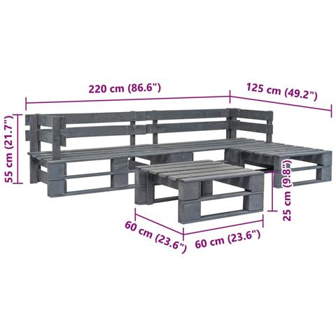 Set Divani da Giardino con Pallet 4 pz in Legno Grigio - Foto 2