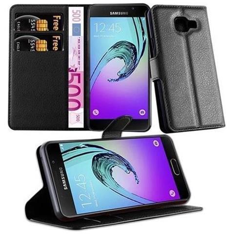 Custodia Compatibile Con Samsung Galaxy A3 2016 In Nero Carbone - Coperchio Protettiva Con Chiusura Magnetica, Funzione Stand E Tasca Per Le Carte - Foto 1