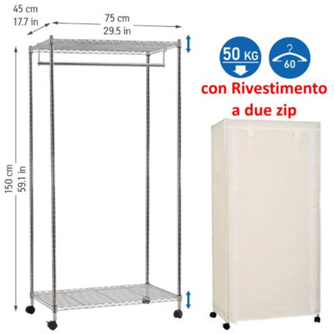 Artmoon Buffalo - Armadio in tessuto, Appendiabiti con ripiano superiore e alla base su ruote, con protezione antipolvere in tessuto - Foto 2