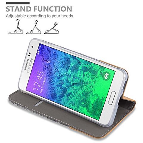 Custodia Compatibile Con Samsung Galaxy Alpha In Grigio Chiaro Marrone - Coperchio Protettiva Con Chiusura Magnetica, Funzione Stand E Tasca Per Le Carte - Foto 2