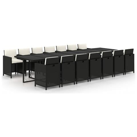 Set Da Pranzo Da Giardino 15 Pz Con Cuscini In Polyrattan Nero - Foto 1