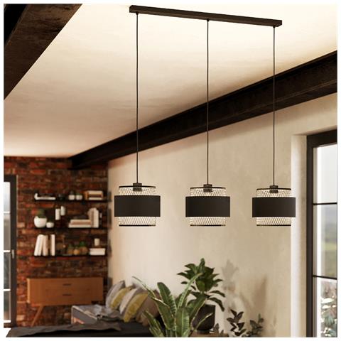 Lampadario Industrial Bazely 3 Luci Acciaio Nero - Foto 1
