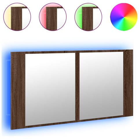 Armadietto Specchio Con Led Rovere Marrone 90x12x45cm Acrilico - Foto 2