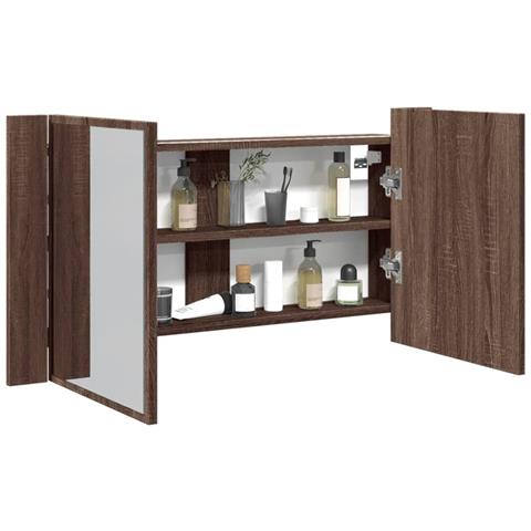 Armadietto Specchio Con Led Rovere Marrone 90x12x45cm Acrilico - Foto 1