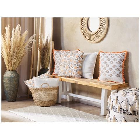 Set Di 2 Cuscini Sativus Cotone 45 X 45 Cm Arancione Trama Floreale - Foto 1