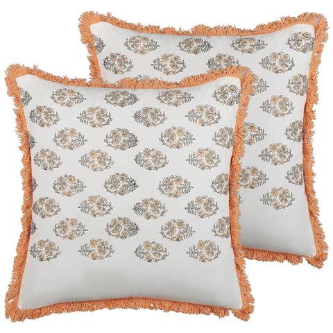 Set Di 2 Cuscini Sativus Cotone 45 X 45 Cm Arancione Trama Floreale - Foto 7