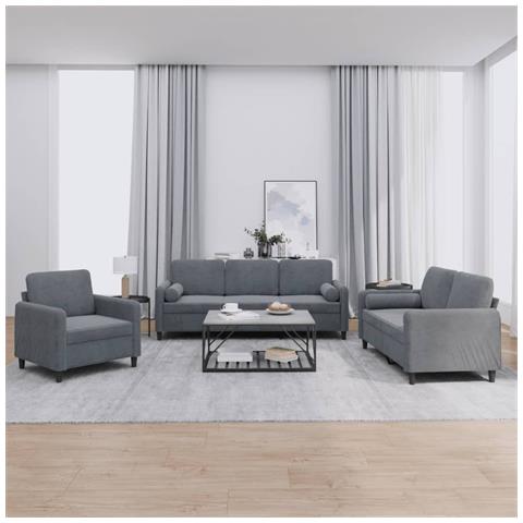 Set Di Divani 3 Pz Con Cuscini Grigio Scuro In Velluto - Foto 8