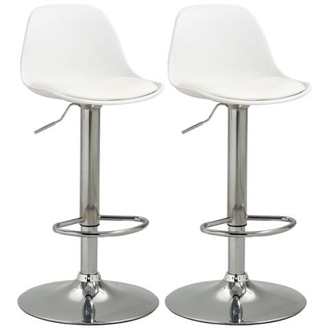 Set 2 Sgabelli Da Bar Girevoli Con Schienale, Poggiapiedi E Altezza Regolabile, 38x42x82-104cm, Bianco - Foto 1