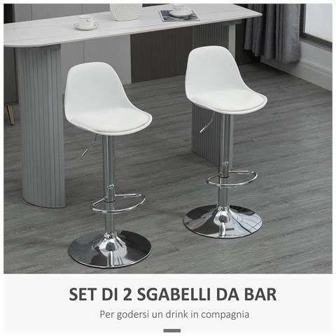 Set 2 Sgabelli Da Bar Girevoli Con Schienale, Poggiapiedi E Altezza Regolabile, 38x42x82-104cm, Bianco - Foto 2