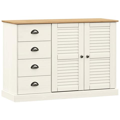 Credenza Cassetti Vigo 113x40x75 Cm Legno Massello Pino Bianco - Foto 1