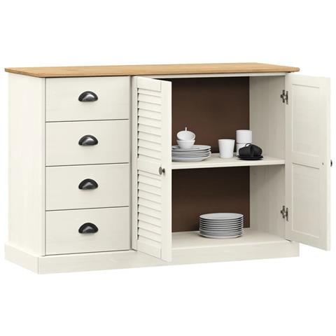 Credenza Cassetti Vigo 113x40x75 Cm Legno Massello Pino Bianco - Foto 2
