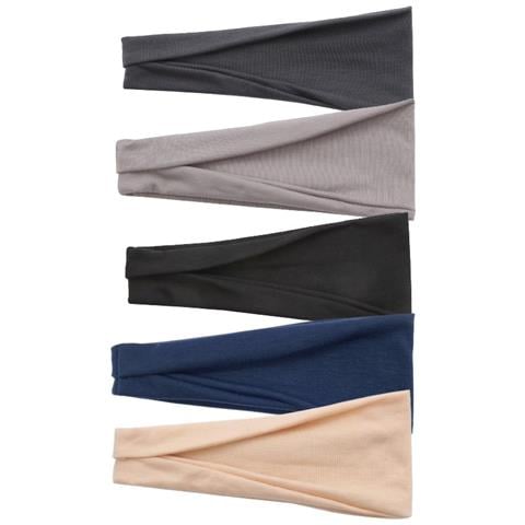 Fascia Per Capelli Morbida Per Corsa, Fascia Per Capelli Per Yoga, 5 Pezzi Black + Light Gray + Dark Gray + Navy + Khaki - Foto 1