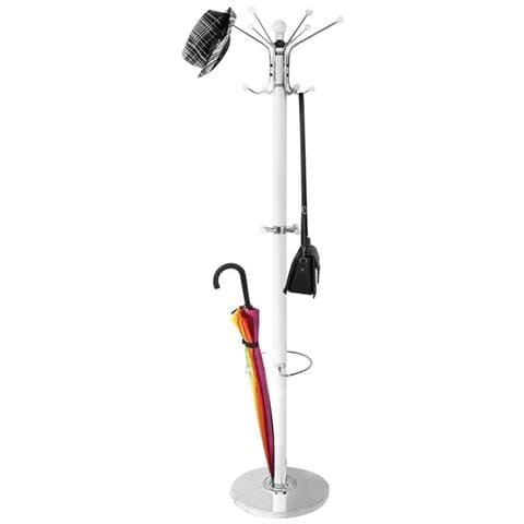 Attaccapanni Appendiabiti Piantana In Metallo 16 Ganci Con Portaombrelli Bianco - Foto 5