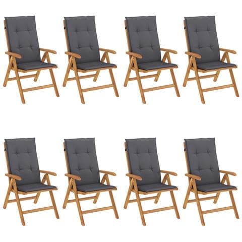 Sedie da Giardino Reclinabili con Cuscini 8 pz in Legno di Teak - Foto 1