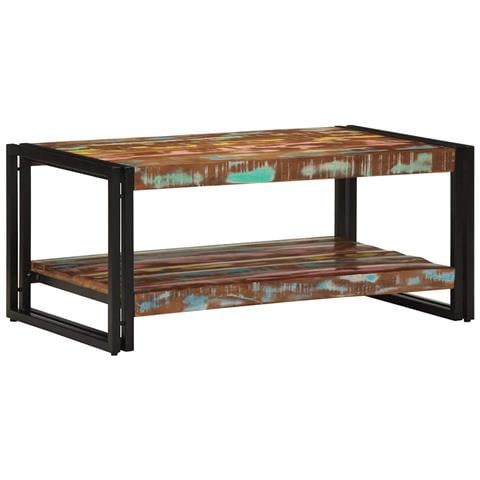 Tavolino Salotto Multicolore 90x50x38cm Legno Massello Recupero - Foto 1