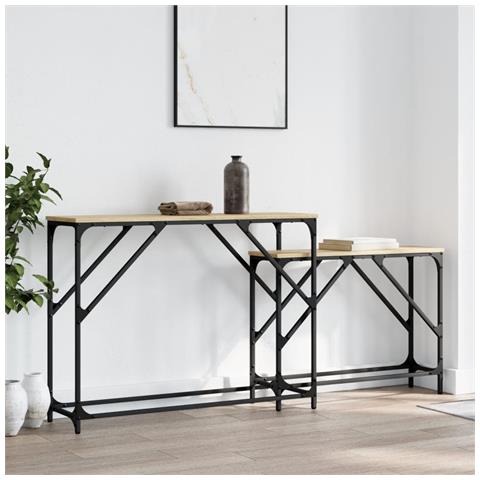 Tavoli Consolle Impilabili 2pz Rovere Sonoma Legno Multistrato - Foto 8