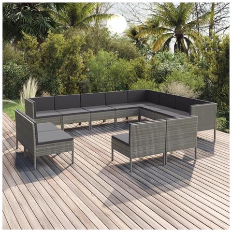 Set Divani Da Giardino 12 Pz Con Cuscini In Polyrattan Grigio - Foto 6