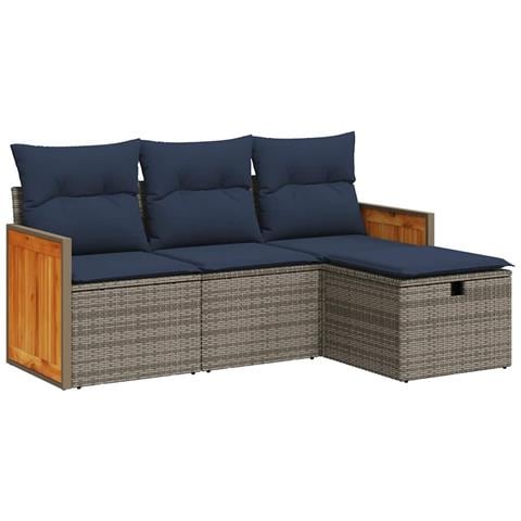 Set Divani da Giardino 4 pz con Cuscini in Polyrattan Grigio - Foto 1